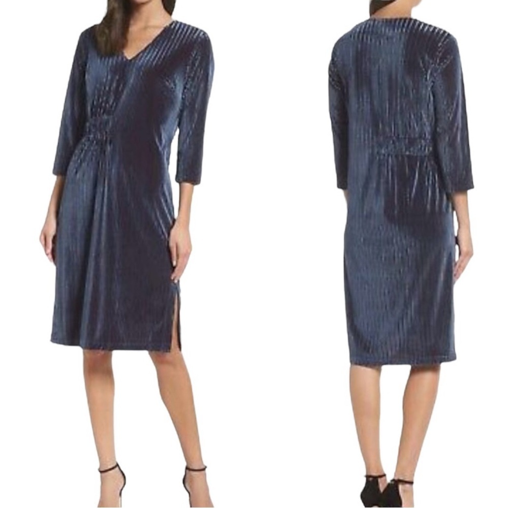 Nordstrom Chelsea28 Striped V-neck Velvet Burnout Dress Navy Dusk Size XS
